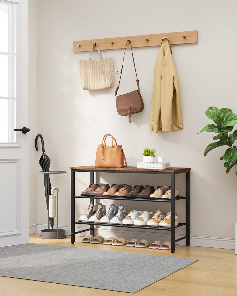 Kitsure Shoe Rack for Closet, Rustic Brown Shoe Organizer with Leveling Feet, Sturdy & Rust-Proof Shoe Storage for Entryway, Bedroom, Living Room, 29.5" x 11.4" x 18.4", Brown - Image 2