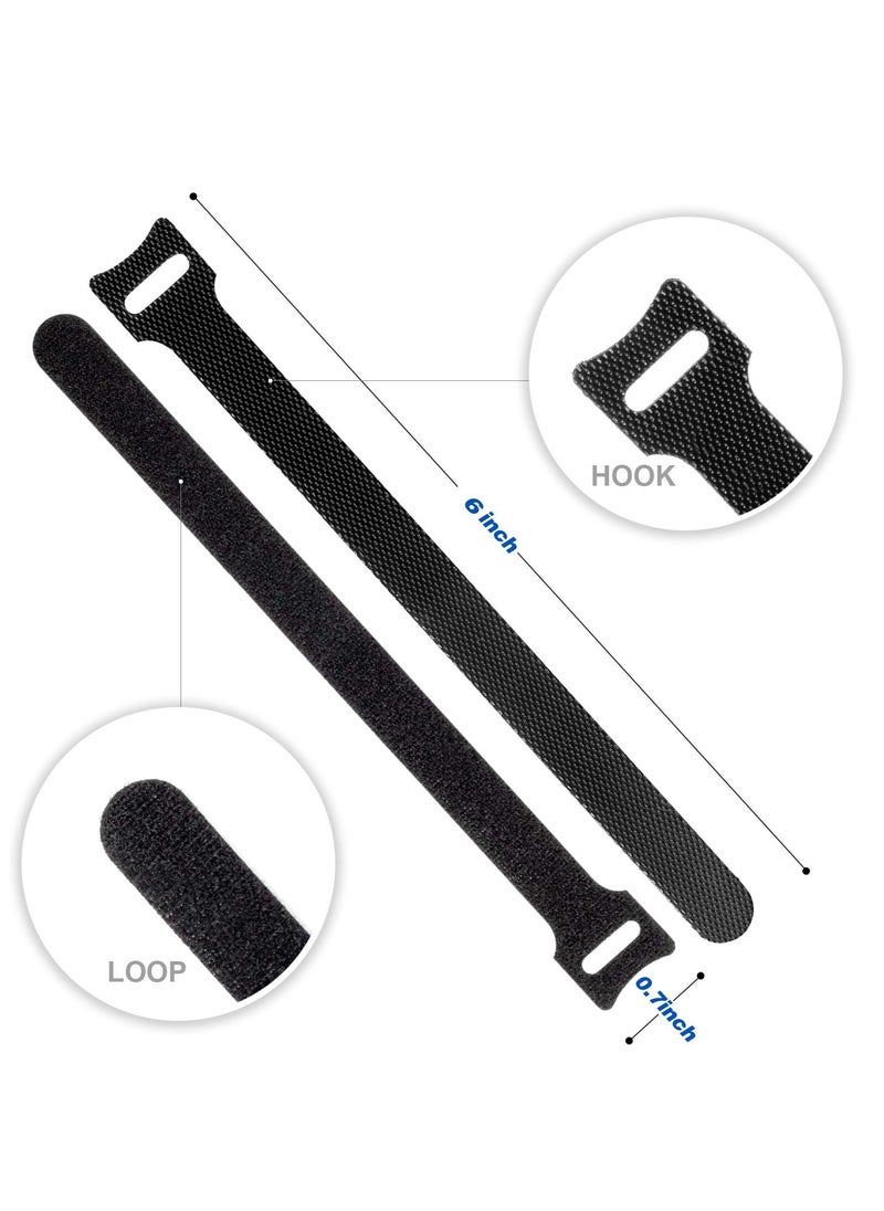 Peachjoy - 80PCS Reusable Cable Ties, Black Adjustable 6-Inch Cord Organizer Ties, Multi-purpose Hook Loop Cable Management Wire Ties for Organizing Home, Office, Data Centers - Image 1