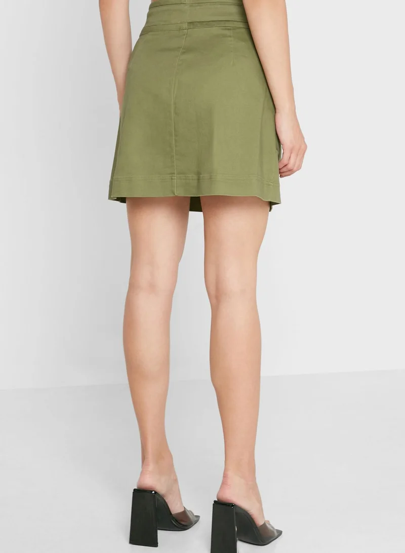 BCBGeneration Belted Button Down Skirt