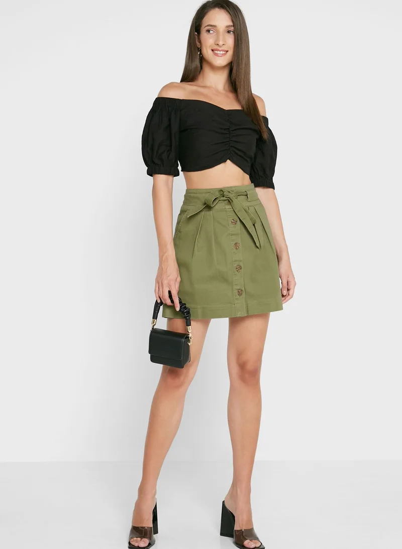 BCBGeneration Belted Button Down Skirt