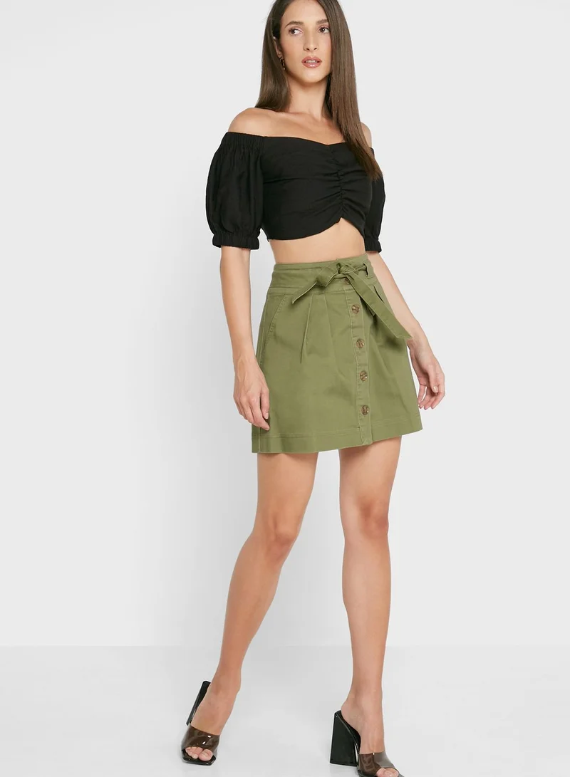BCBGeneration Belted Button Down Skirt