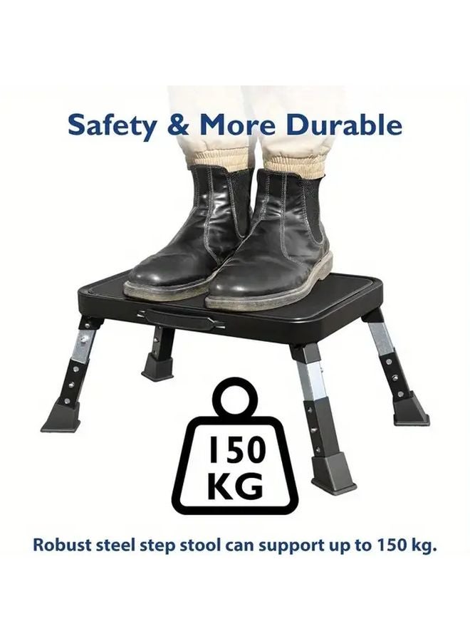 Iron Black 3 Level Adjustable Heavy Duty Step Stool 330lbs Capacity Anti Slip Foldable - Image 3