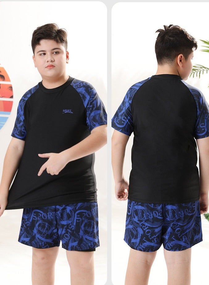 Loquat Boys Quick Dry Split Swimsuits Set Short Sleeve Swim Shirts ,Swim  Trunks With Compression Liner 2 Piece Swim Set  - Image 2