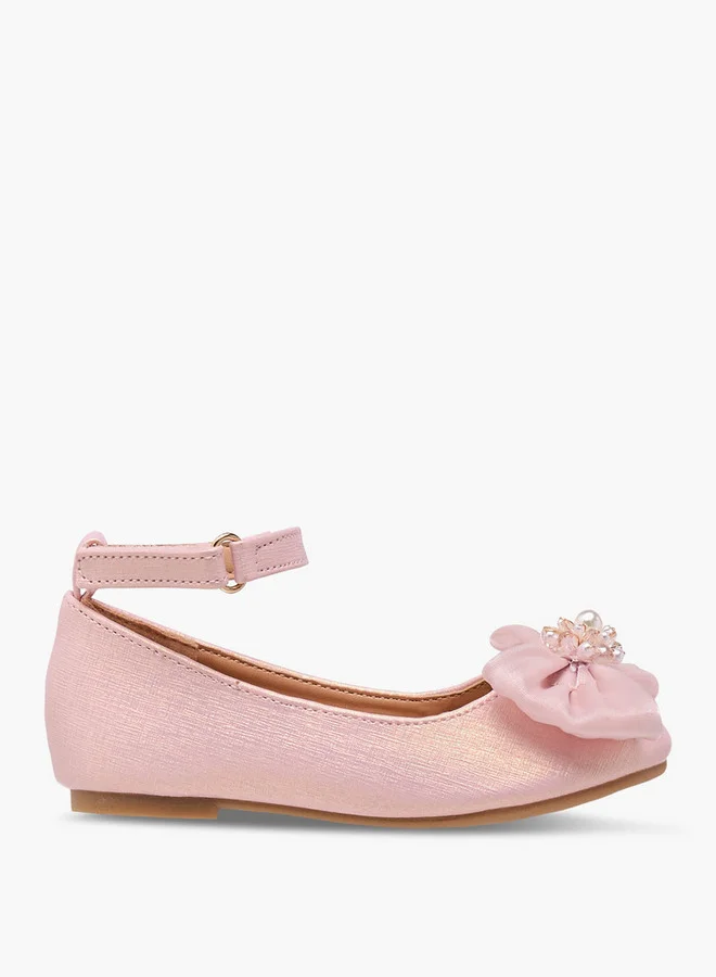 Flora Bella By Shoexpress Girls Bow Accent Ballerina Shoes with Hook and Loop Closure