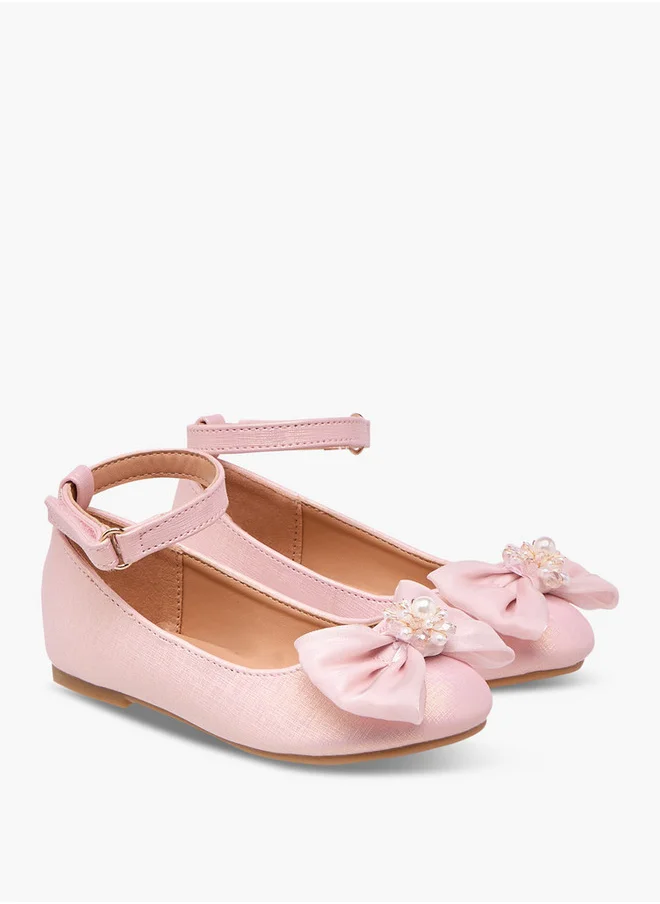 Flora Bella By Shoexpress Girls Bow Accent Ballerina Shoes with Hook and Loop Closure