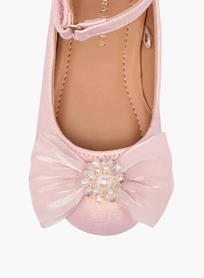 Flora Bella By Shoexpress Girls Bow Accent Ballerina Shoes with Hook and Loop Closure