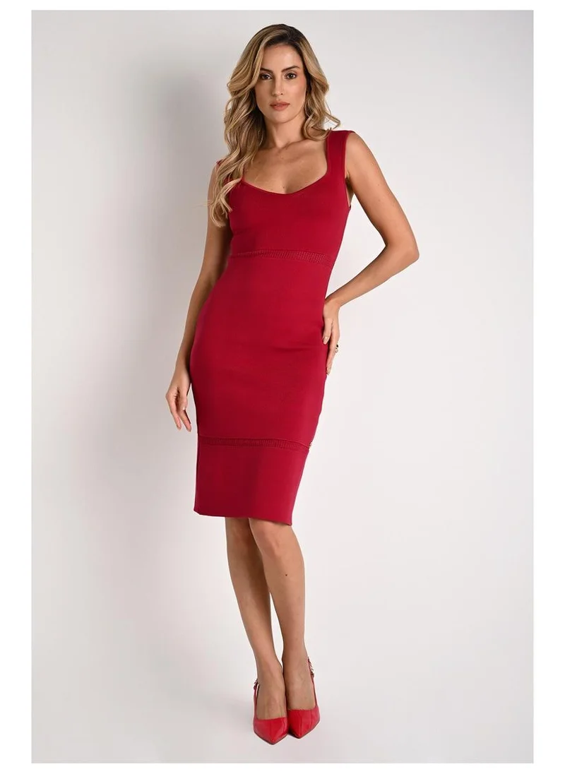 Midi Dress with Red Orchid Transparency