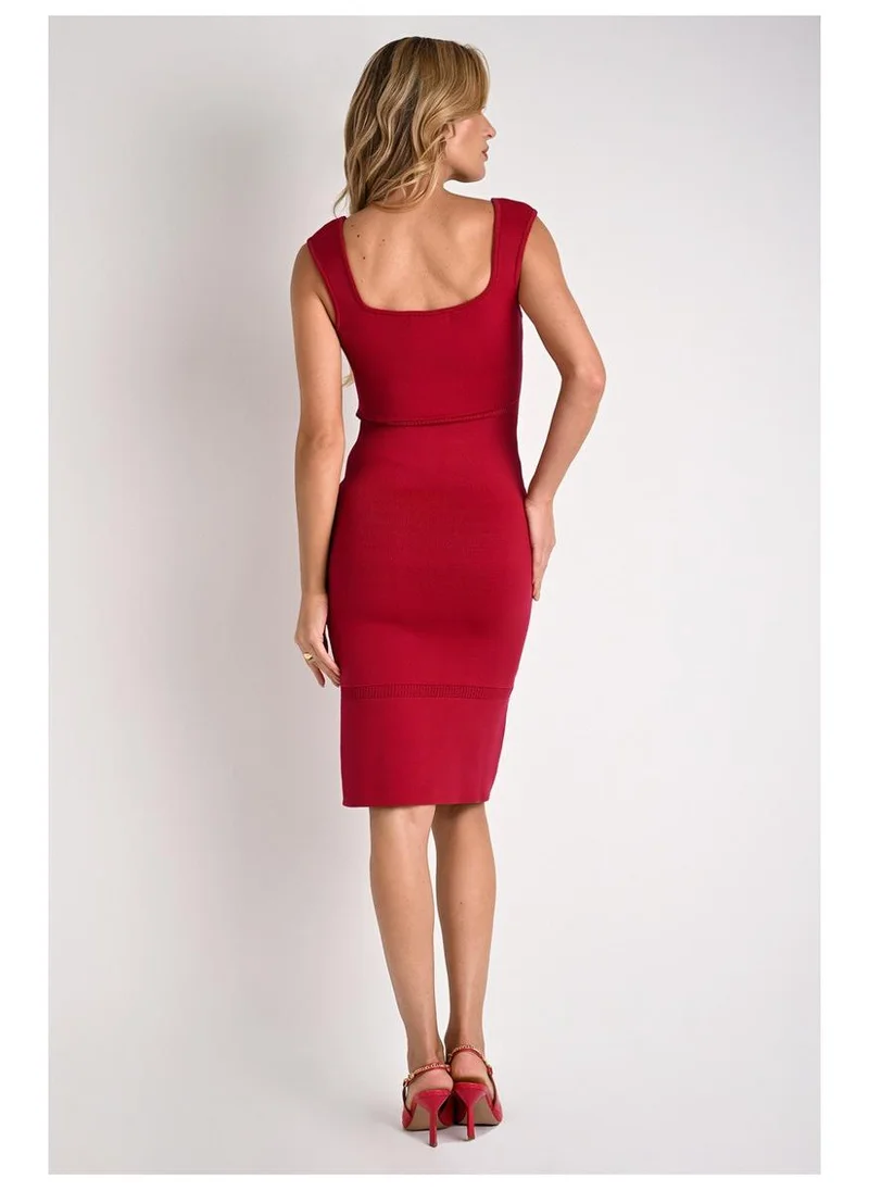Carmen Steffens Midi Dress with Red Orchid Transparency