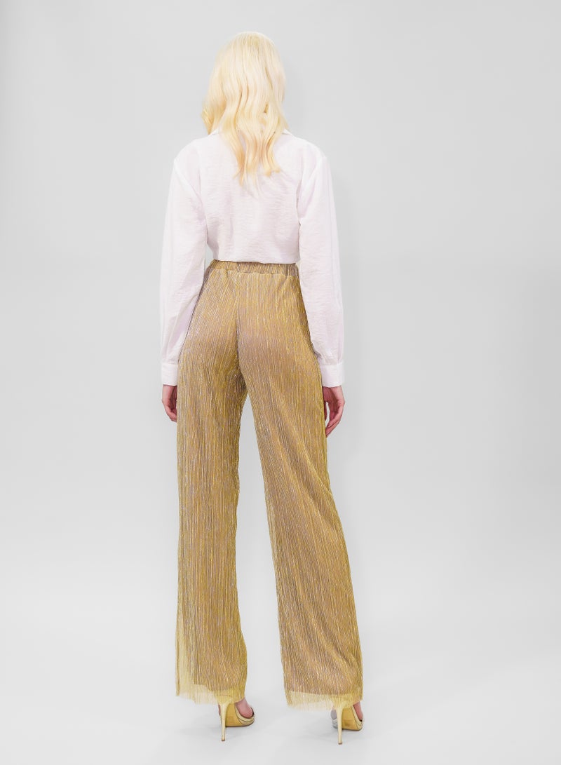 BITOLIA GALLERY Comfortable Long Lurex Shiny Pants Gold With Stripes - Image 2