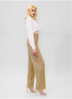 BITOLIA GALLERY Comfortable Long Lurex Shiny Pants Gold With Stripes  - Image 3