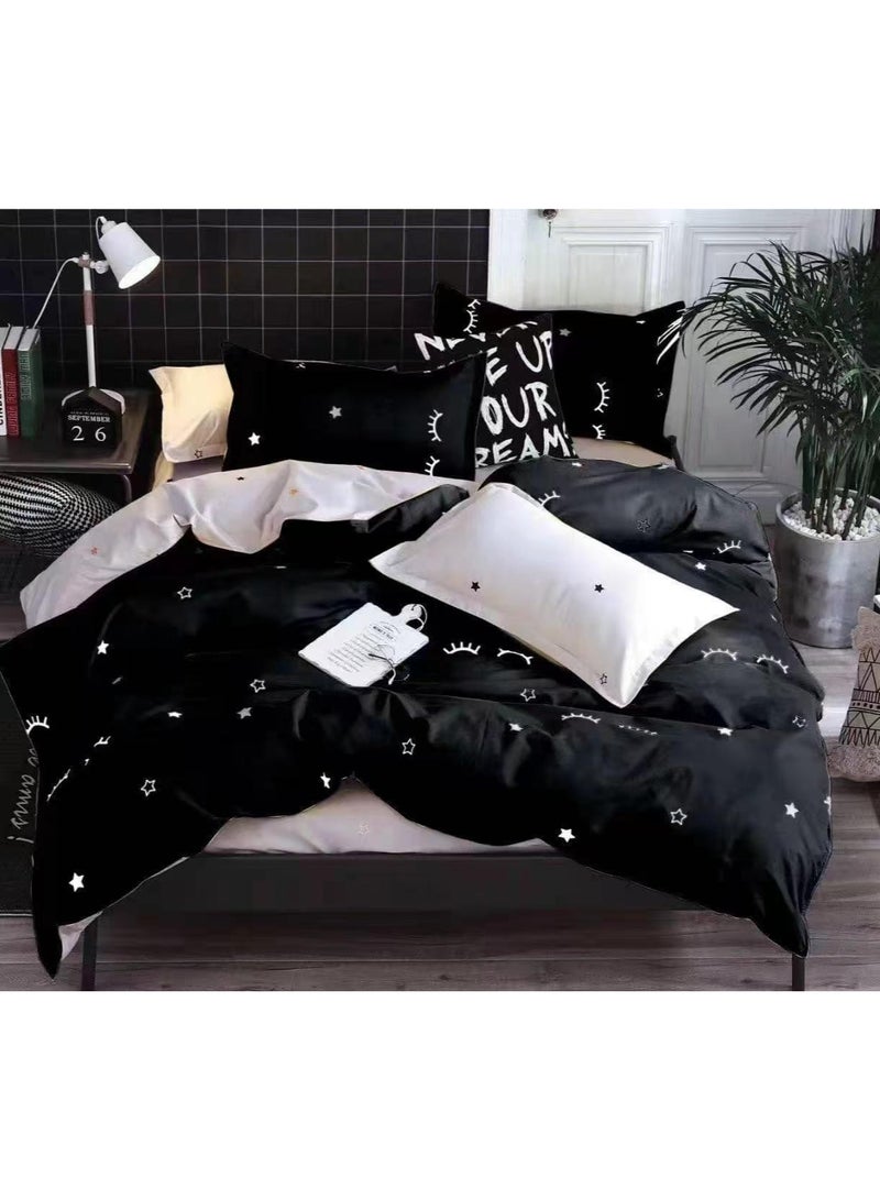 طقم ملاءات سرير فاخر مكون من 6 قطع بحجم كينج - طقم غطاء لحاف قطني 250TC | ملاءة مثبتة 200×200+25 سم، غطاء لحاف 220×240 سم، 4 أغطية وسائد 50×75 سم