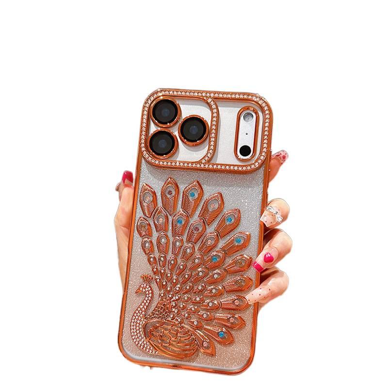 iPhone 17 Case TPU for 17 Air 17 Pro 17 Pro Max with Crystal Rhinestone and Peacock Pattern and Electroplated Finish and Glitter Gradient - Image 2