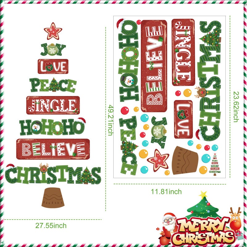 Cinrobiye Christmas Tree Window Door Clings Stickers Merry Christmas Quotes Wall Decals Christmas Bulletin Board Decoration Stickers Kit Joy Love Peace Christmas Garage Door Porch Decor for Holiday (Tree) - Image 2