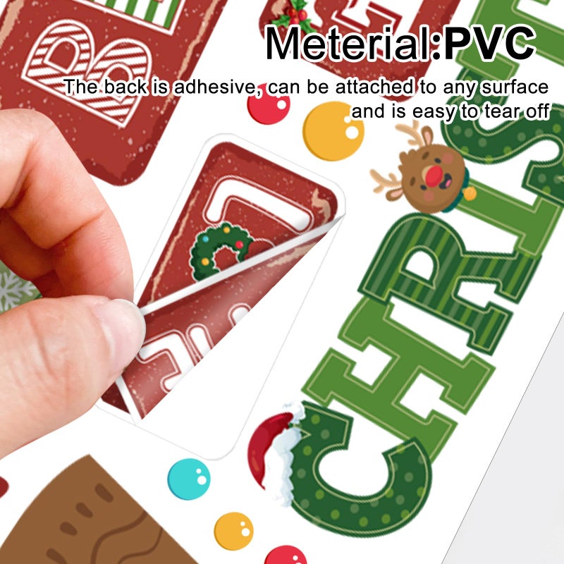 Cinrobiye Christmas Tree Window Door Clings Stickers Merry Christmas Quotes Wall Decals Christmas Bulletin Board Decoration Stickers Kit Joy Love Peace Christmas Garage Door Porch Decor for Holiday (Tree) - Image 3