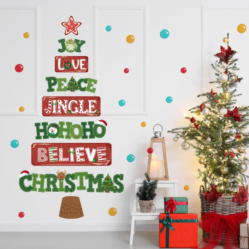 Cinrobiye Christmas Tree Window Door Clings Stickers Merry Christmas Quotes Wall Decals Christmas Bulletin Board Decoration Stickers Kit Joy Love Peace Christmas Garage Door Porch Decor for Holiday (Tree) - Image 5