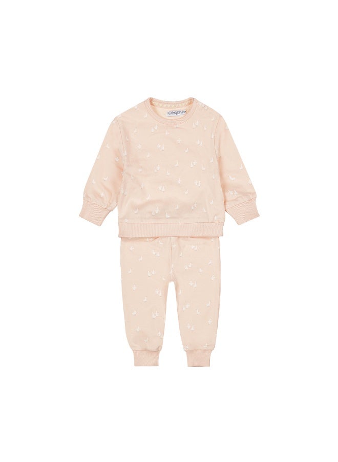 Dirkje girls' baby set sweater trousers light pink ducks - Image 1