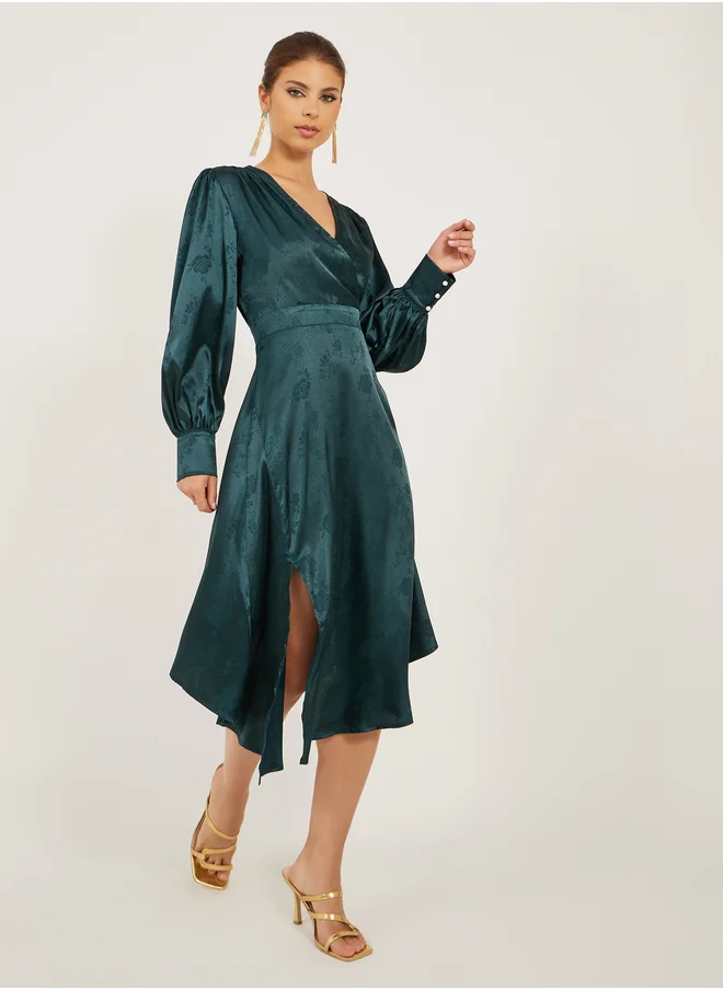 ستايلي Textured Long Sleeves Pleated A-Line Midi Dress