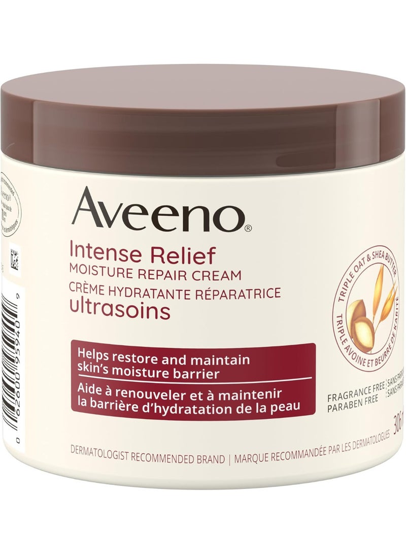 Aveeno Intense Relief Moisture Repair Cream, Shea Butter, Triple Oat, Extra Dry Skin Moisturizer, Fragrance Free, 306mL - Image 1