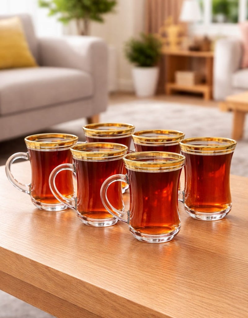 Radin 6 PCS Turkish Tea Glass Set with Golden Rim – Elegant Estikan Cups - Image 2