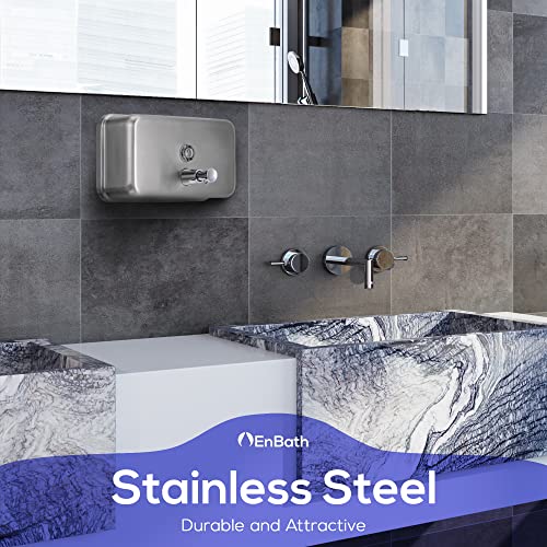 EnBath Commercial Soap Dispenser Wall Mount – Horizontal Stainless Steel Wall Mounted Soap Dispenser for Bathroom - New Superior Design with Anti-Leak Pump and Corrosion-Proof Lining- 37oz (1100ml) by EnBath - Image 3