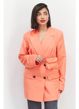 As You Women Regular Fit Solid Double Button Blazer, Coral  - Image 1
