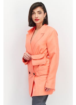 As You Women Regular Fit Solid Double Button Blazer, Coral  - Image 4