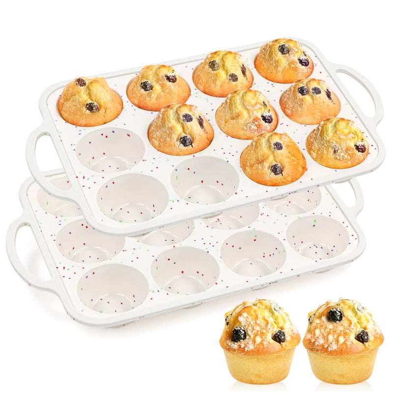 FUNBAKY Silicone Muffin Pans for Baking Metal Reinforced Frame 12 Cups Regular Size Silicone Cupcake Pan Nonstick Muffin Tin for Baking Muffin Cupcake FrittatasBPA Free Dishwasher Safe