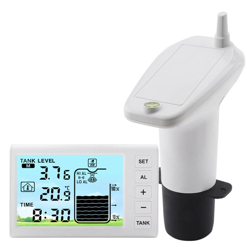 Water Level Sensor 1~5m Measuring Range Advanced LCD Display Bar Graph Temperature Monitor - Comprehensive High Low Level Alarms Flexible Wall Desk Mount for Indoor Tank Monitoring - Image 1