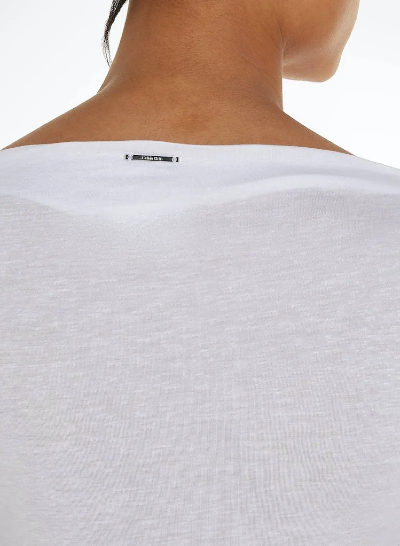 Calvin Klein Bright White Linen Blend Drape Top for Women | Best Price UAE