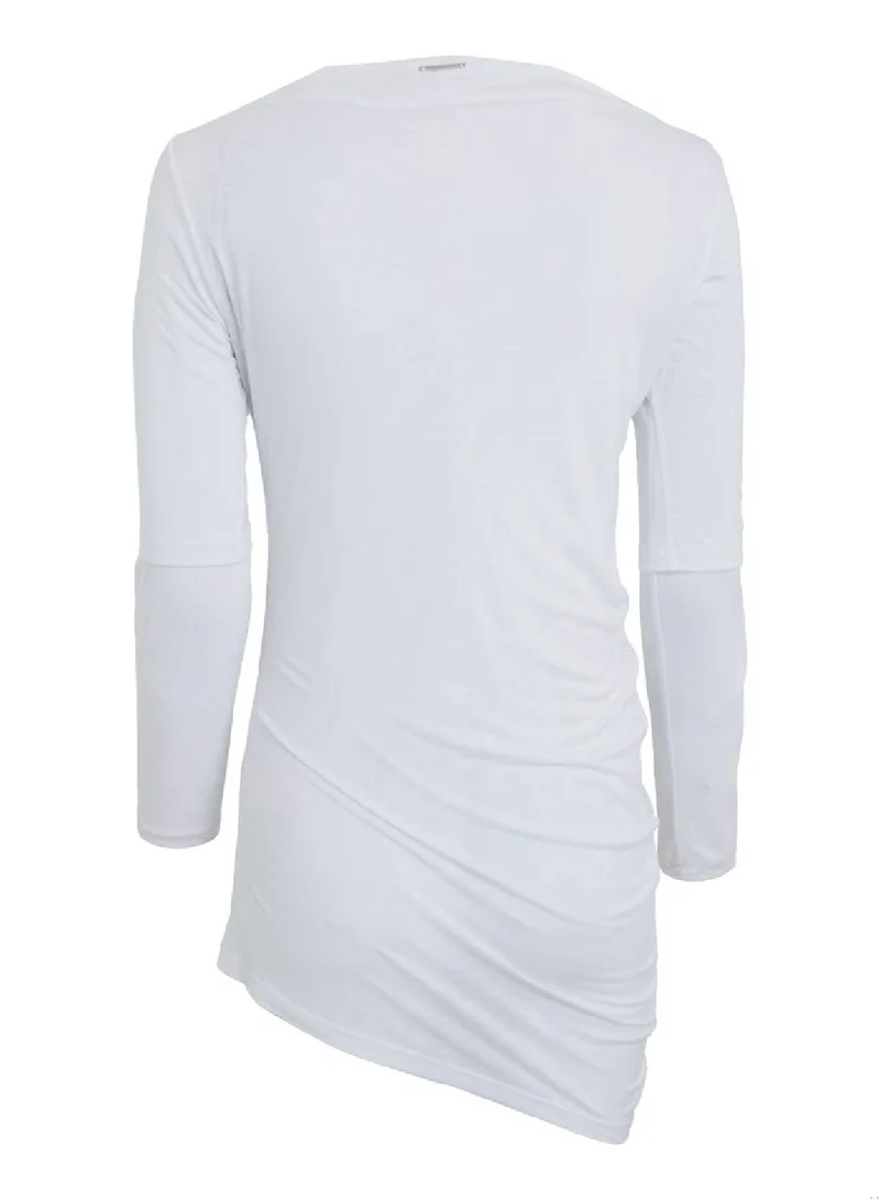 Calvin Klein Bright White Linen Blend Drape Top for Women | Best Price UAE