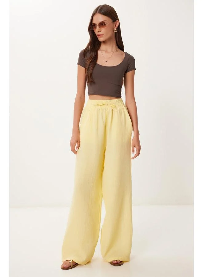 Lovely Istanbul Yellow Muslin Palazzo Pants LMX0008.