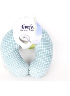 Comfy striped With Squares Neck Support Soft Fiber Travel Neck Pillow U-Shape For Car, Travel, Office,Airplane and Gifts -  Blue and White