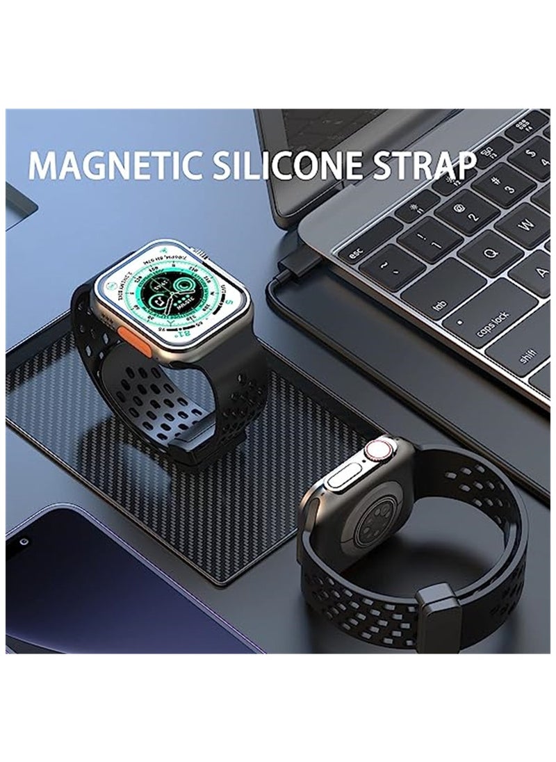 SYOSI - Watch Strap for Apple Ultra Watch Band 49mm/45mm/44mm/42mm 4 Pcs Silicone Watch Strap for Apple Watch Ultra Band Magnetic Folding Buckle Strap For iWatch Ultra Series 8 7 6 5 4 3 2 1 SE - Image 1