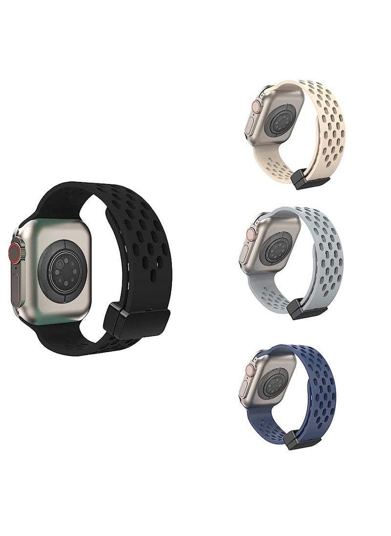 SYOSI - Watch Strap for Apple Ultra Watch Band 49mm/45mm/44mm/42mm 4 Pcs Silicone Watch Strap for Apple Watch Ultra Band Magnetic Folding Buckle Strap For iWatch Ultra Series 8 7 6 5 4 3 2 1 SE - Image 1