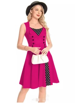 Generic Elegant Retro Women's Dress - Polka Dot Sleeveless Wrap Waist Flared Swing Dress A-Line Mid-Length Summer Dress for Women  - Image 3