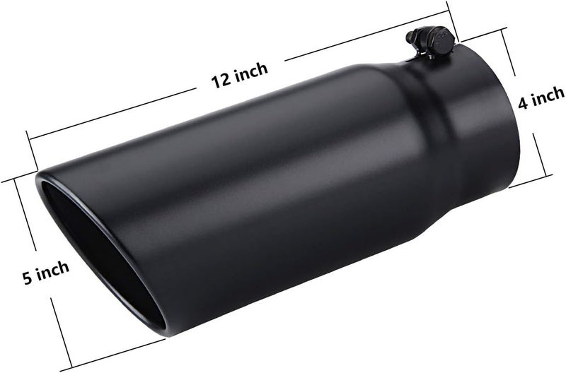 LCGP 4" to 5" Diesel Exhaust Tip - 12" Overall Length, Black Powder Coated, Rolled Angle Cut Design - Image 2