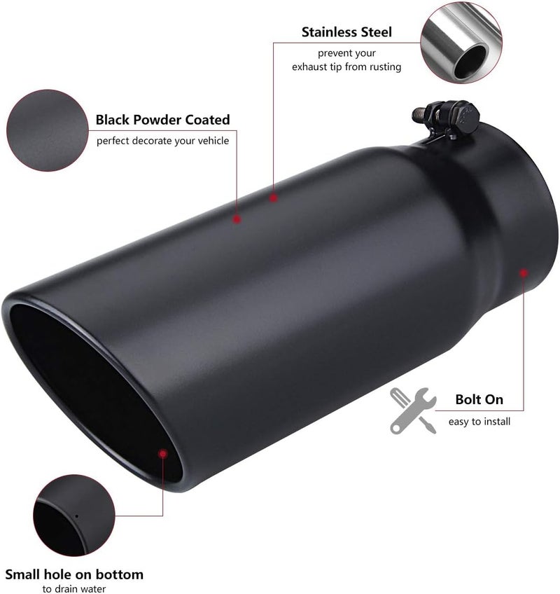 LCGP 4" to 5" Diesel Exhaust Tip - 12" Overall Length, Black Powder Coated, Rolled Angle Cut Design - Image 4