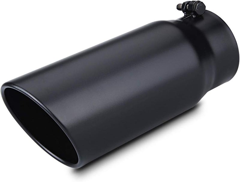 LCGP 4" to 5" Diesel Exhaust Tip - 12" Overall Length, Black Powder Coated, Rolled Angle Cut Design - Image 1