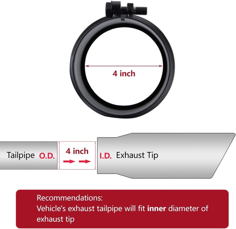 LCGP 4" to 5" Diesel Exhaust Tip - 12" Overall Length, Black Powder Coated, Rolled Angle Cut Design - Image 3