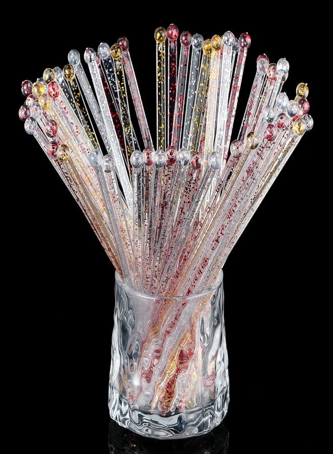 Meanplan 100 Pieces Disposable Plastic Round Top Crystal Swizzle Sticks Glitter Plastic Swizzle Sticks Cocktail Coffee Drink (Silver, Gold, Red) - Image 1