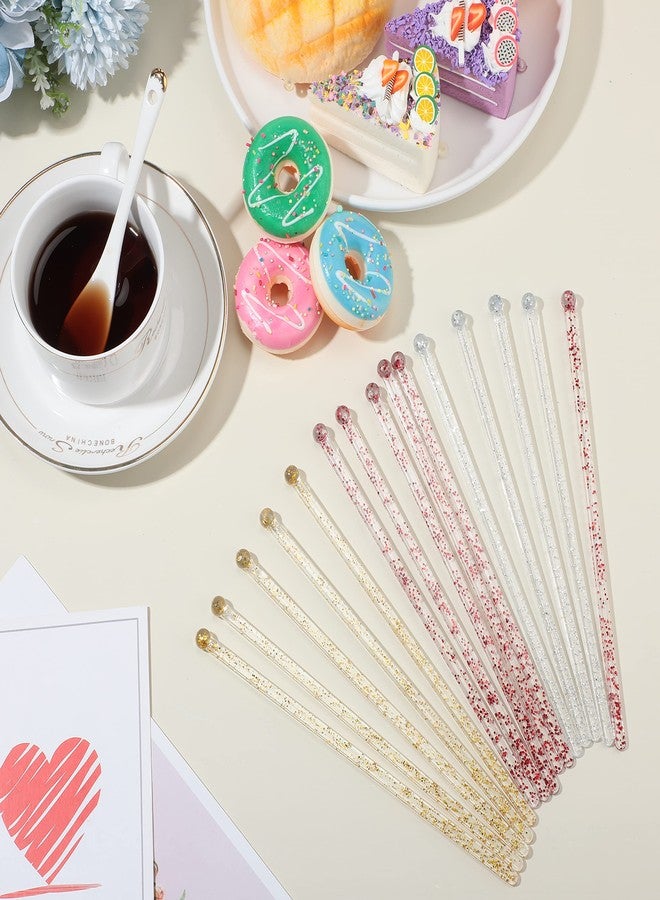 Meanplan 100 Pieces Disposable Plastic Round Top Crystal Swizzle Sticks Glitter Plastic Swizzle Sticks Cocktail Coffee Drink (Silver, Gold, Red) - Image 3