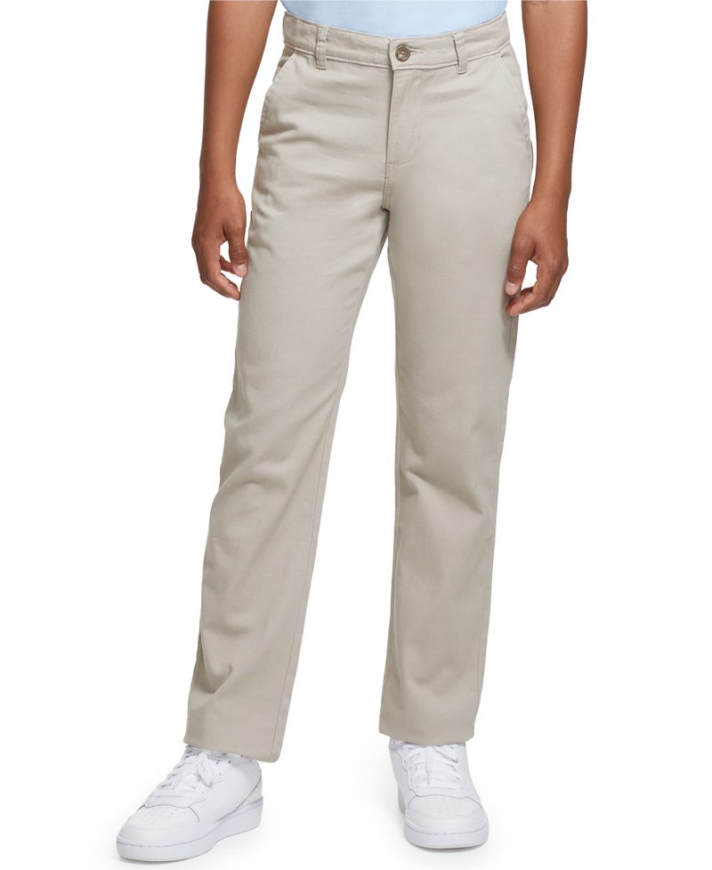 Izod Big Boys School Uniform Flat Front Twill Pants, Khaki, 10 Slim - Image 2