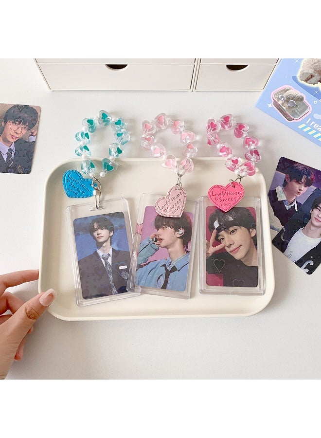 NIBEMINENT 1 - Piece Simple And Transparent Peach Heart Beads Kpop Photo Card Holder Pendant Key Chain ID Badge Holder ID Card Holder Photo Card Protector for School ID Office ID Access Card for Women Girls - Image 3