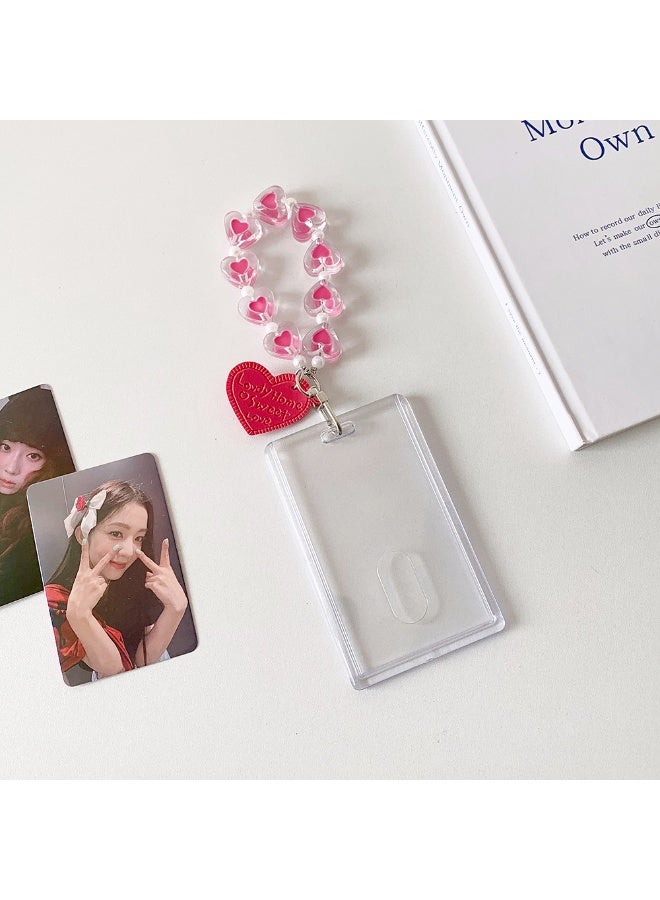 NIBEMINENT 1 - Piece Simple And Transparent Peach Heart Beads Kpop Photo Card Holder Pendant Key Chain ID Badge Holder ID Card Holder Photo Card Protector for School ID Office ID Access Card for Women Girls - Image 1