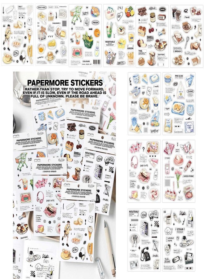 Maxleaf 12Sheets Vintage Adhesive Stickers for Scrapbook Decoration, Retro Foods Bread Fruits Bagel Convenience Store Stickers for Daily Life Diary Album Decoration - Image 2