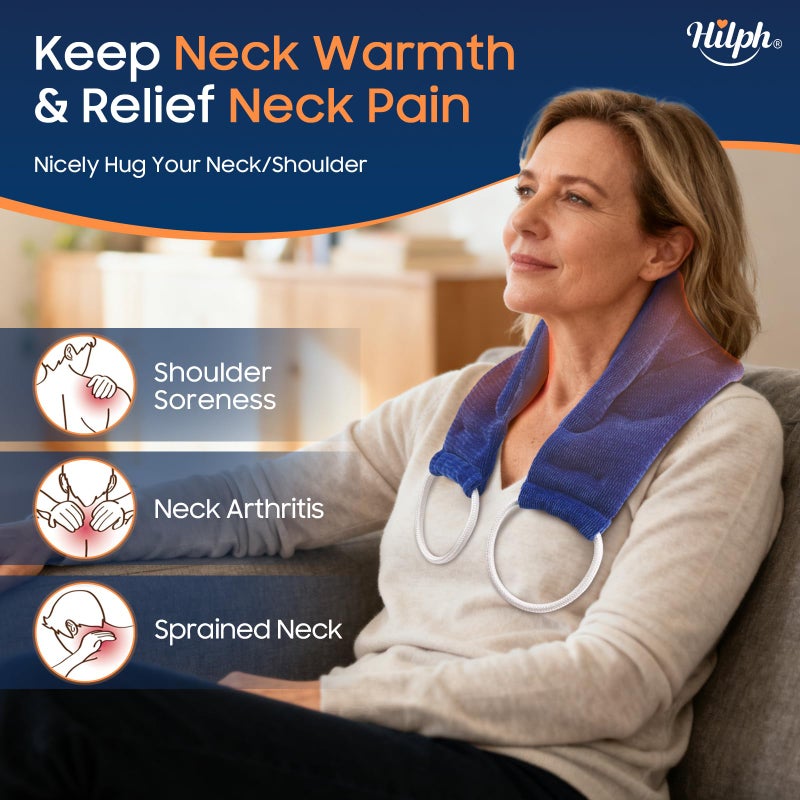 Hilph Microwavable Heating Pad for Neck Shoulder, Long & Extra Wide (34.3" x 6.7") Moist Heat Neck Warmer Wrap for Pain Relief, Weighted Hot Compress for Muscle Relaxation, Gift for Women Men, Seniors - Image 2