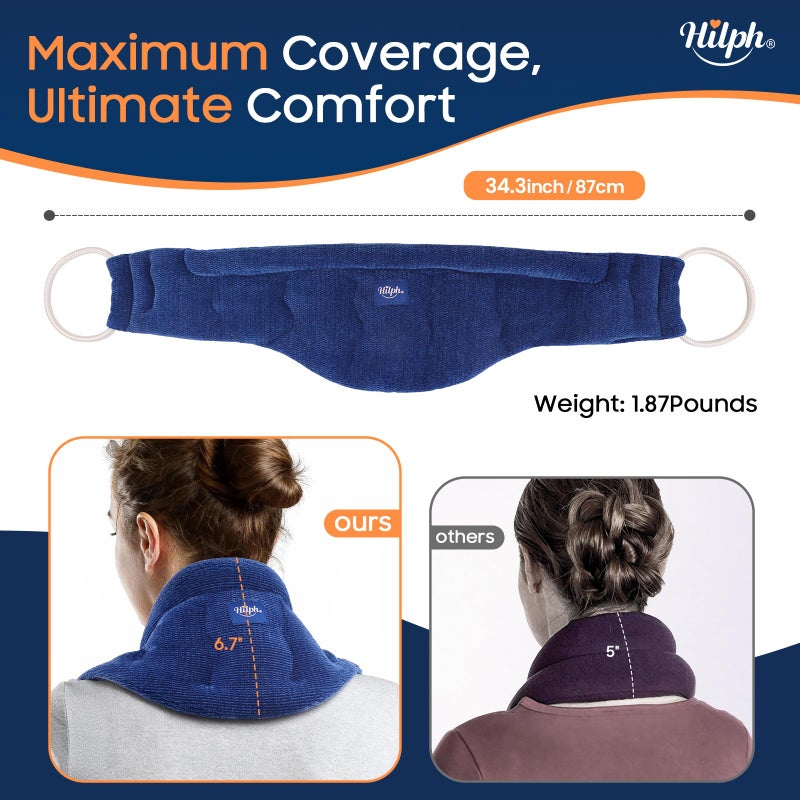 Hilph Microwavable Heating Pad for Neck Shoulder, Long & Extra Wide (34.3" x 6.7") Moist Heat Neck Warmer Wrap for Pain Relief, Weighted Hot Compress for Muscle Relaxation, Gift for Women Men, Seniors - Image 3