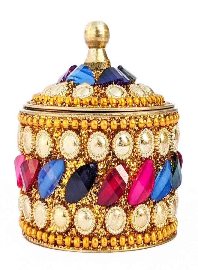 KOIL Handcrafted Multicolor Petals Sindoor Dibbi: Gold Elements & Shiny Brass Kumkum Box, Sindoor Dani Fancy Sindoor Dibbi Earrings Moti Box, Ideal for Gifting & Decoration - Image 3