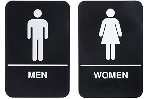 AborenCo ADA Men and Women Restrooms Sign Set with Braille Toilet Door Plate for Business Restaurant, 6" x 9" (Black) - Image 1