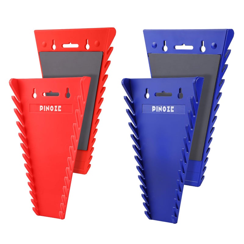 Pinoze 4-Piece Magnetic Wrench Organizer, 48-Slot Wrench Rack Tool Trays, Durable ABS Wrench Holder for Tool Box Drawer Chest, SAE (1/4" to 1-1/16") & Metric (6 to 24mm), Red/Blue - Image 1